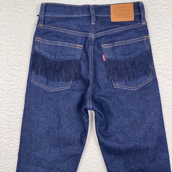 Levi's Denim - Levis Premium Wedgie Straight Jeans Womens 24 Fringe Pockets Blue‎ Denim 24x26